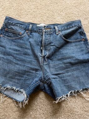 Denim Forum Blue Frayed Hem Jean Shorts